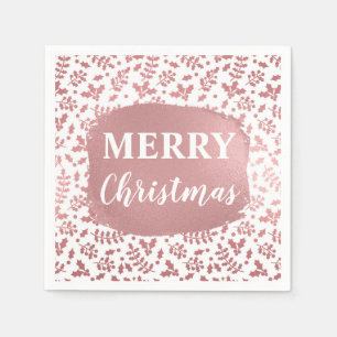 Rose Gold Folie & Weiße Holly Winter Weihnachten Serviette