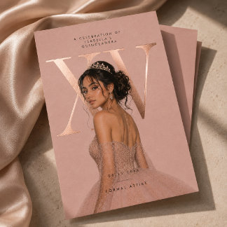 Rose Gold Folie XV Quinceañera Foto-Einladung Folieneinladung
