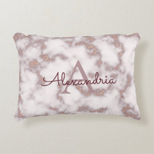 Rose Gold Folien Glitter in rosa Marmor Monogramm Dekokissen