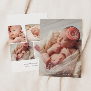 Rose Gold Folien Schriftportrait Foto Geburtsankün Folieneinladung
