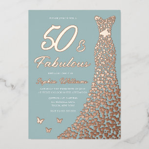 Rose Gold Folienkleid 50 & Fabulous 50. Geburtstag Folieneinladung