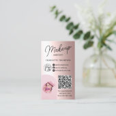 Rose Gold Folienschminke Logo Qr Code 2 Fotos Visitenkarte (Stehend Vorderseite)