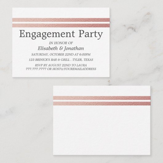 Rose Gold Foods Stripes Engagement Party Ticket (Vorne/Hinten)