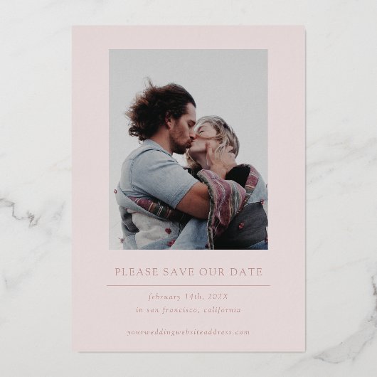 Rose Gold Forever Valentines Foto Save the Date Folieneinladung (Rückseite)