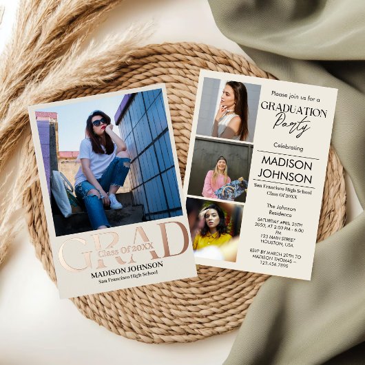 Rose Gold Fossil Modernes Foto für Minimalistische Folieneinladung