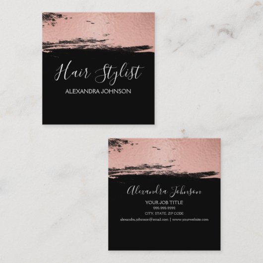 Rose Gold Fossil Pinselstrich Pinselstrich Quadratische Visitenkarte (Vorne/Hinten)