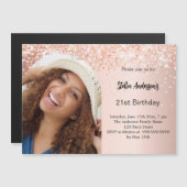 Rose Gold Foto Bogen Konfetti Geburtstag Magneteinladung (Vorne/Hinten)