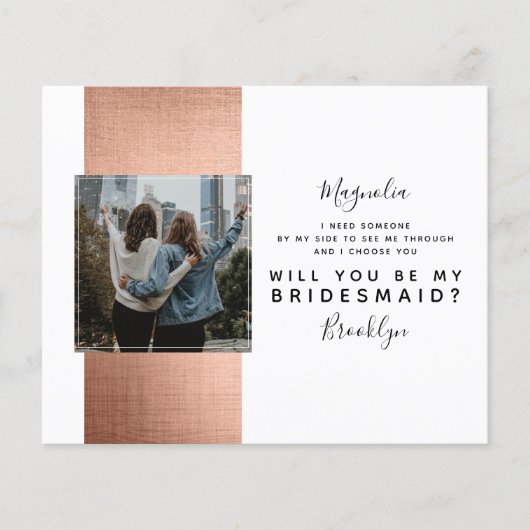 ROSE Gold Foto Bridesmaid Vorschlag Card (Vorderseite)