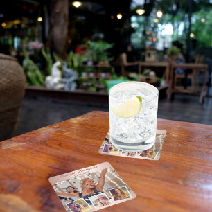 Rose Gold Foto Collage Geburtstagsparty Rechteckiger Pappuntersetzer