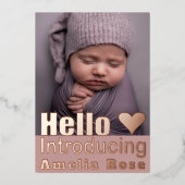 Rose Gold Foto Collage Hallo Kinderankündigung Folieneinladung (Vorderseite)