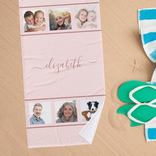 Rose Gold Foto Collage Monogramm Skript Badehandtuch