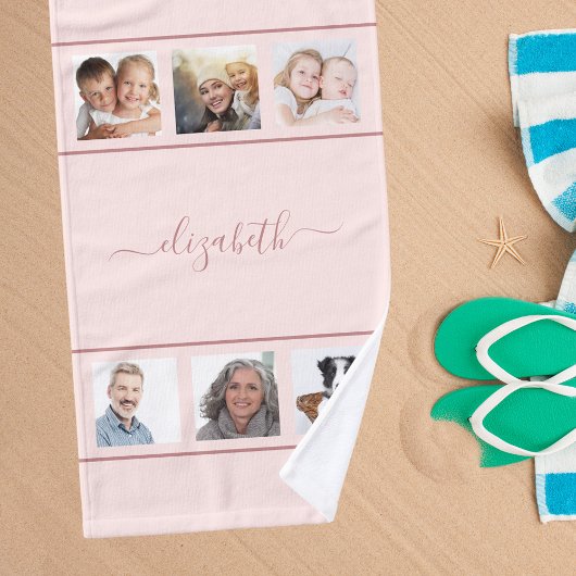 Rose Gold Foto Collage Monogramm Skript Handtuch