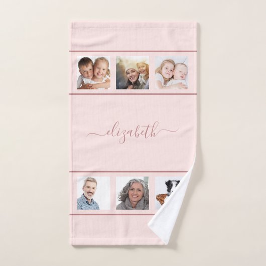 Rose Gold Foto Collage Monogramm Skript Handtuch (Handtuch)