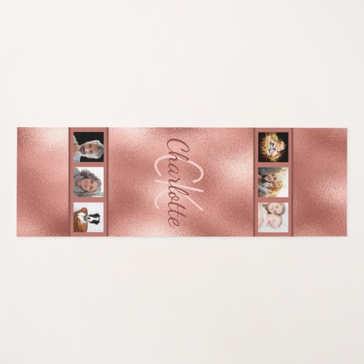 Rose Gold Foto Collage Monogramm Yogamatte (Vorderseite (Horizontal))