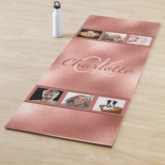 Rose Gold Foto Collage Monogramm Yogamatte (Beispiel)