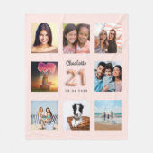 Rose Gold Foto Collage Name 21. Geburtstag Fleecedecke (Vorderseite)