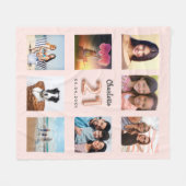 Rose Gold Foto Collage Name 21. Geburtstag Fleecedecke (Vorderseite (Horizontal))