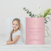 Rose Gold Foto Erste Heilige Kommune Dankeskarte (Stehend Vorderseite)