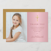 Rose Gold Foto Erste Heilige Kommune Dankeskarte (Vorne/Hinten)