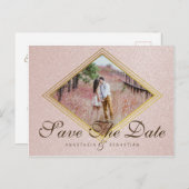 Rose Gold Foto Hochzeit speichern das Datum Ankündigungspostkarte (Vorne/Hinten)