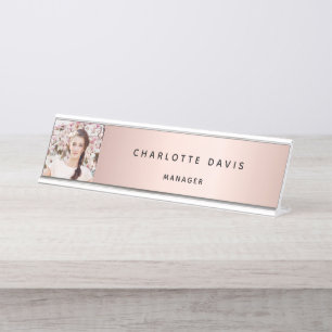 Rose Gold Foto Monogram Schreibtischnamensplakette