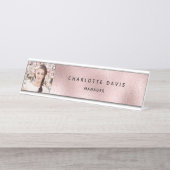 Rose Gold Foto Monogramm moderner Mitarbeiter Schreibtischnamensplakette (Vorderseite )
