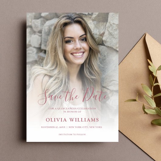 Rose Gold Foto Overlay Quinceañera Save the Date