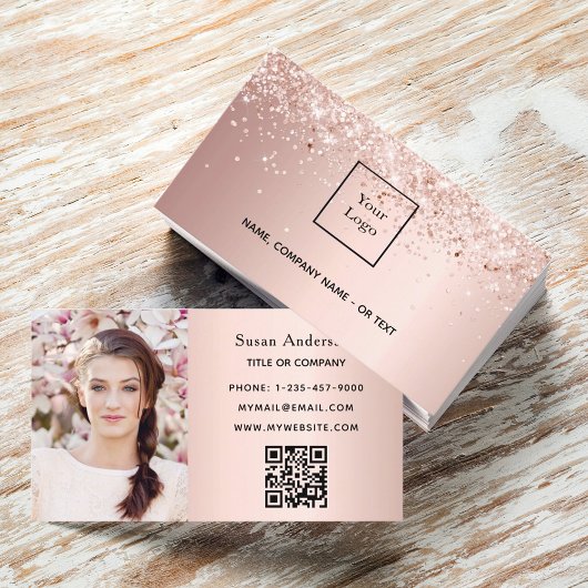 Rose Gold Foto QR-Code Glitzer Staubweibchen Visitenkarte