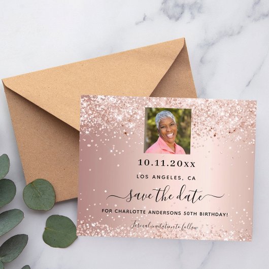 Rose Gold Foto Save the Date Geburtstag Flyer