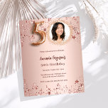 Rose Gold Foto Stars Einladung zum 50. Geburtstag<br><div class="desc">Ein modernes,  stilvolles Foto für eine 50. Geburtstagsfeier. Eine Rose goldener Hintergrund,  mit Sternen verziert. Personalisieren Sie Ihre Party-Daten und fügen Sie sie hinzu. 1 Blatt = 1 Einladung mit Druckkante bis Kante.</div>