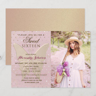 Rose Gold Foto Sweet 16 Geburtstag Einladung