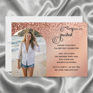 Rose Gold Foto-Torbogen Glitter Geburtstagseinladu