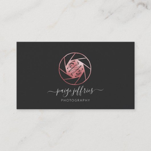Rose Gold Fotograf Logo | Unverkennbar Visitenkarte (Vorderseite)