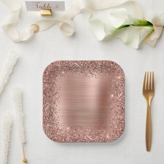 Rose Gold Found Glitzer Girly Glam Pappteller (Hochzeit)