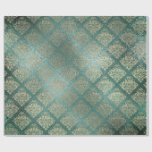 Rose Gold Foxier Damask Aquamarin Shiny Glass Meta Geschenkpapier (Flach)