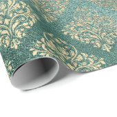 Rose Gold Foxier Damask Aquamarin Shiny Glass Meta Geschenkpapier (Rolleneckpunkt)