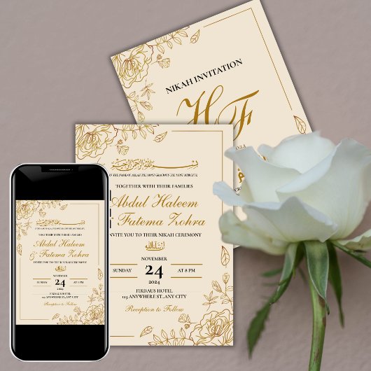 Rose Gold Frame Elegantes Weißbuch Moderne Nikah Einladung