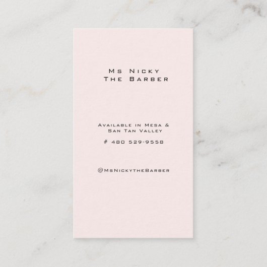 Rose Gold Frau Nicky The Barber Visitenkarte (Rückseite)