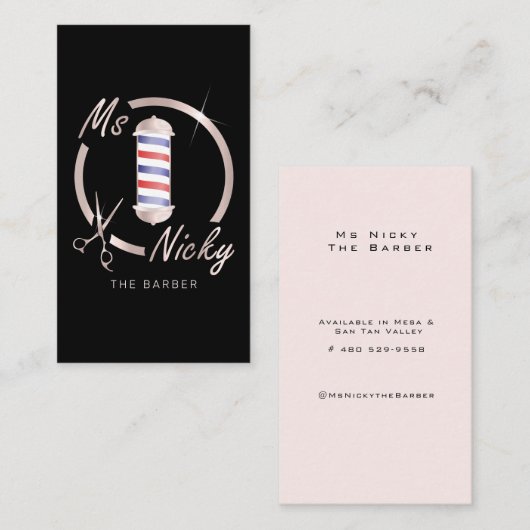 Rose Gold Frau Nicky The Barber Visitenkarte (Vorne/Hinten)