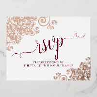 Rose Gold Frills & Burgundy auf White Wedding RSVP