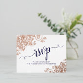 Rose Gold Frills & Navy auf White Wedding RSVP Folie Einladungspostkarte (Stehend vorne)