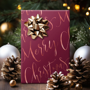 Rose Gold Frohe Weihnachten Kalligrafie burgunderr Geschenkpapier
