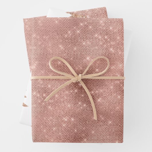 Rose Gold Frohe Weihnachtsbaum Sparkle Glitzer Geschenkpapier Set (Beispiel)