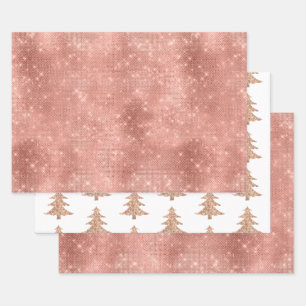 Rose Gold Frohe Weihnachtsbaum Sparkle Glitzer Geschenkpapier Set