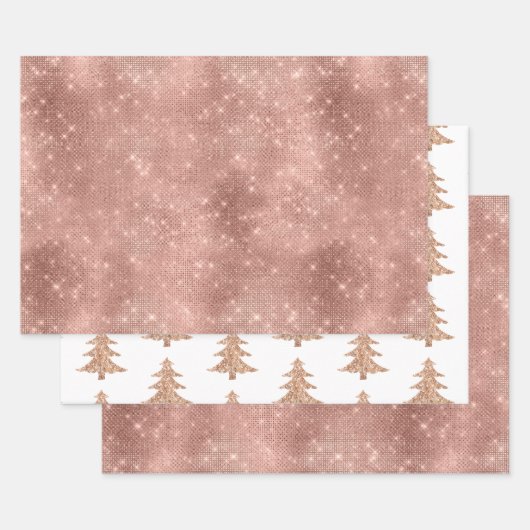Rose Gold Frohe Weihnachtsbaum Sparkle Glitzer Geschenkpapier Set (Set)