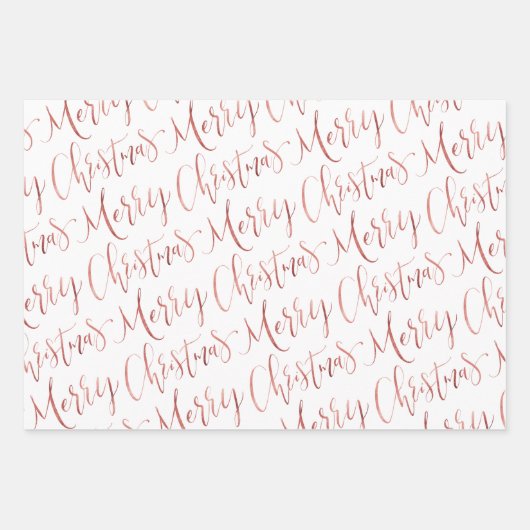 Rose Gold Frohe Weihnachtsschrift Snowflakes Star Geschenkpapier Set (Vorderseite)