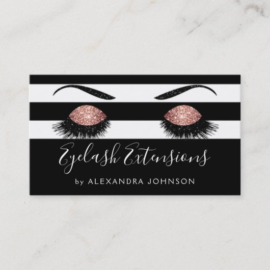 Rose Gold Funkelnd Glitzer Eyelash Extensions Visitenkarte (Vorderseite)