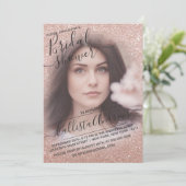 Rose Gold Funkelnd Glitzer Foto Brautparty Einladung (Stehend Vorderseite)