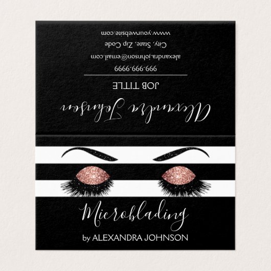 Rose Gold Funkelnd Glitzer Moderne Mikroblende Visitenkarten (Außenseite Aufgefaltet)