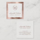 Rose Gold gebürstetes Metal-Weißrahmenmonogramm Quadratische Visitenkarte (Vorne/Hinten)